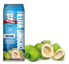 Amy & Brian coconut water Original pour action—naturally refreshing during outdoor activity.
