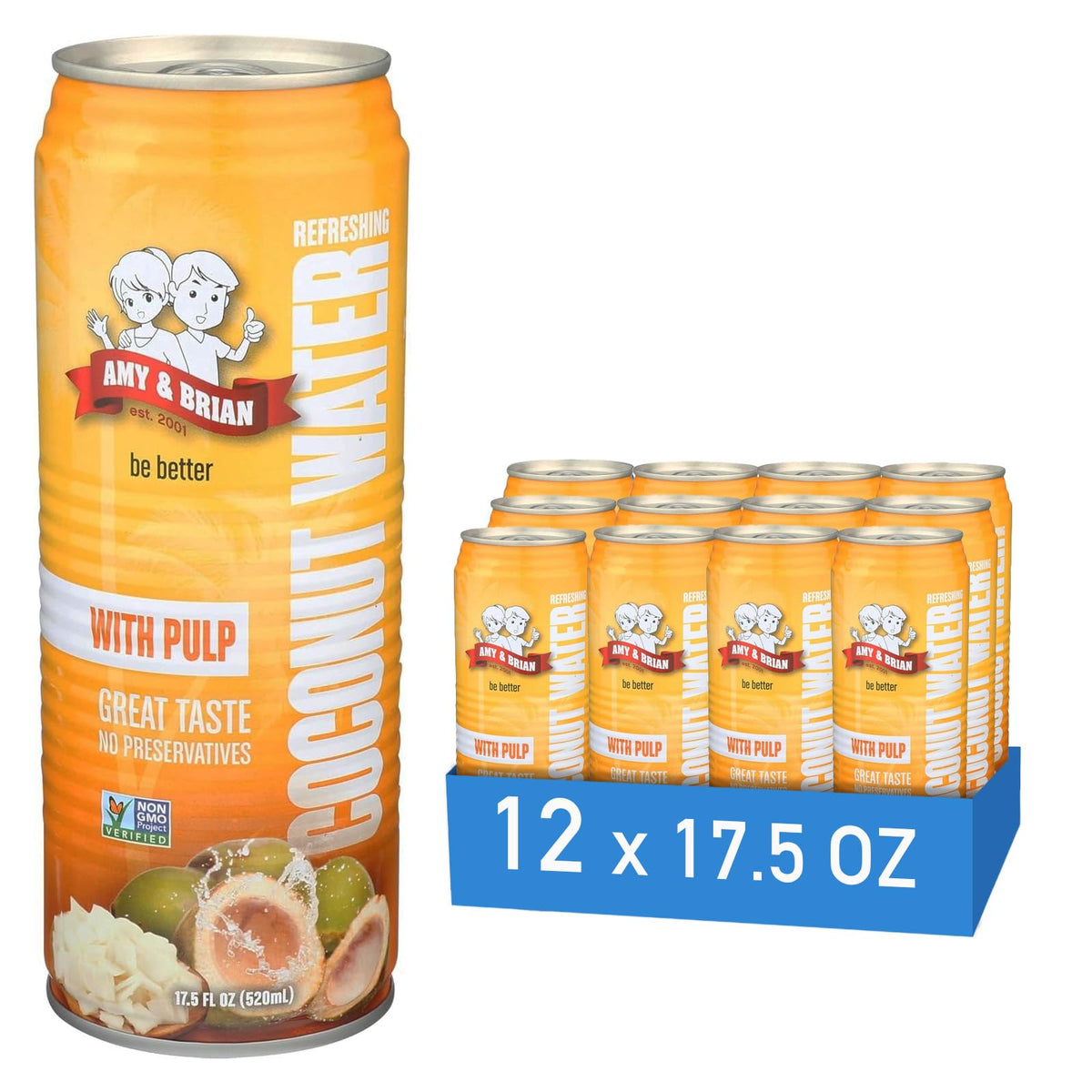 Amy and Brian Pure Coconut Water Original Bottle with natural electrolytes for hydration.