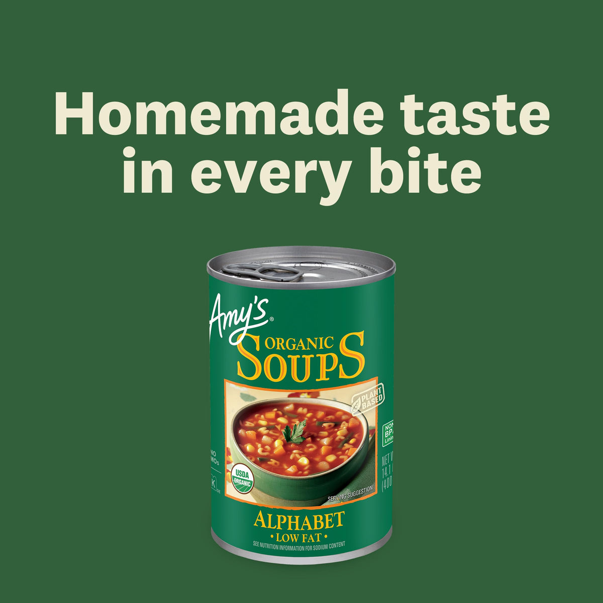 Amy's Alphabet Soup microwavable in two minutes for quick lunches