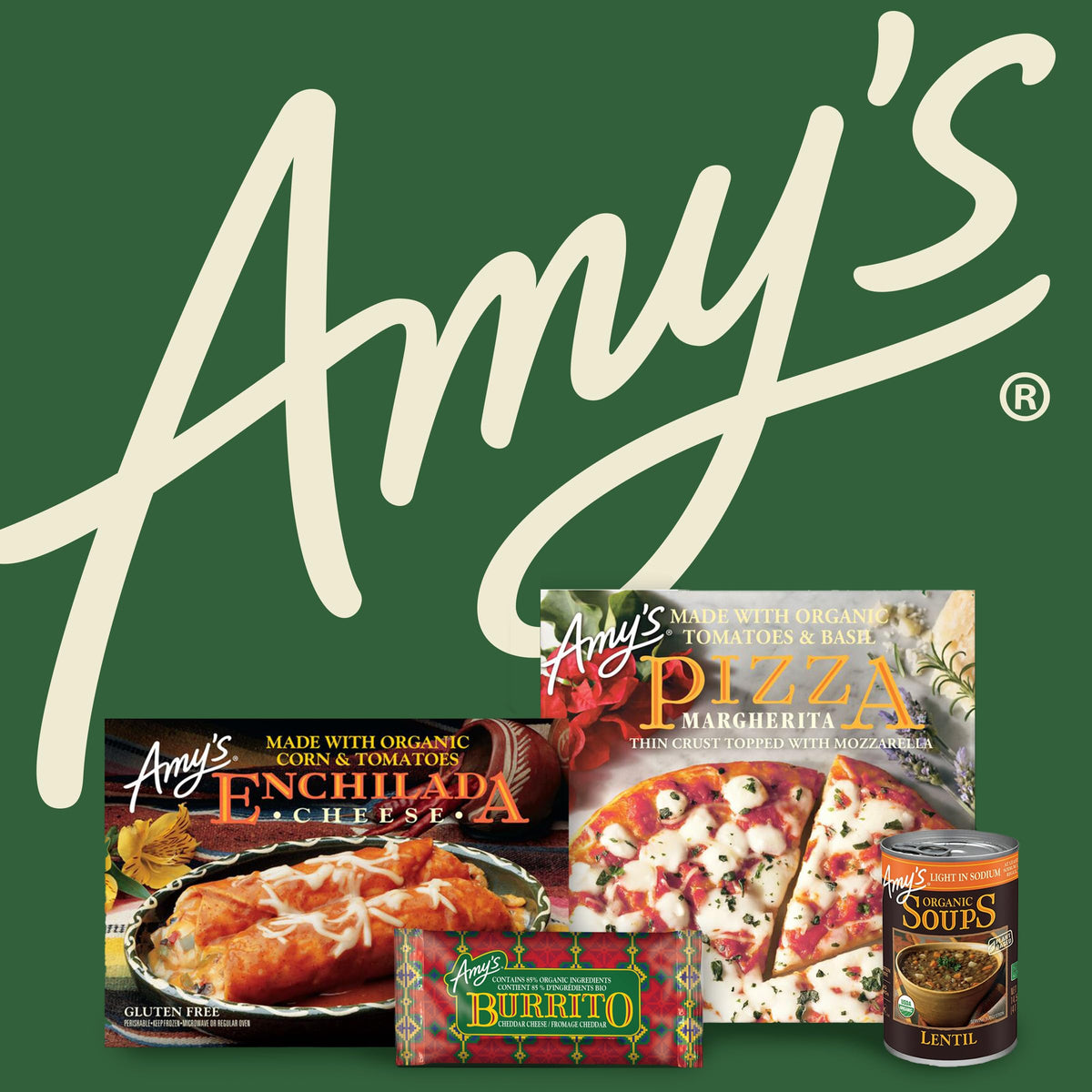 USDA Organic badge visible on Amy's chili label