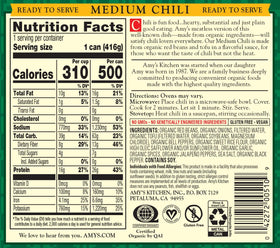 Amy's Organic Medium Spice chili ready-to-heat in microwave-safe bowl