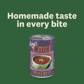 Main ingredients: organic tomatoes, peppers, and green chiles in Amy's chili