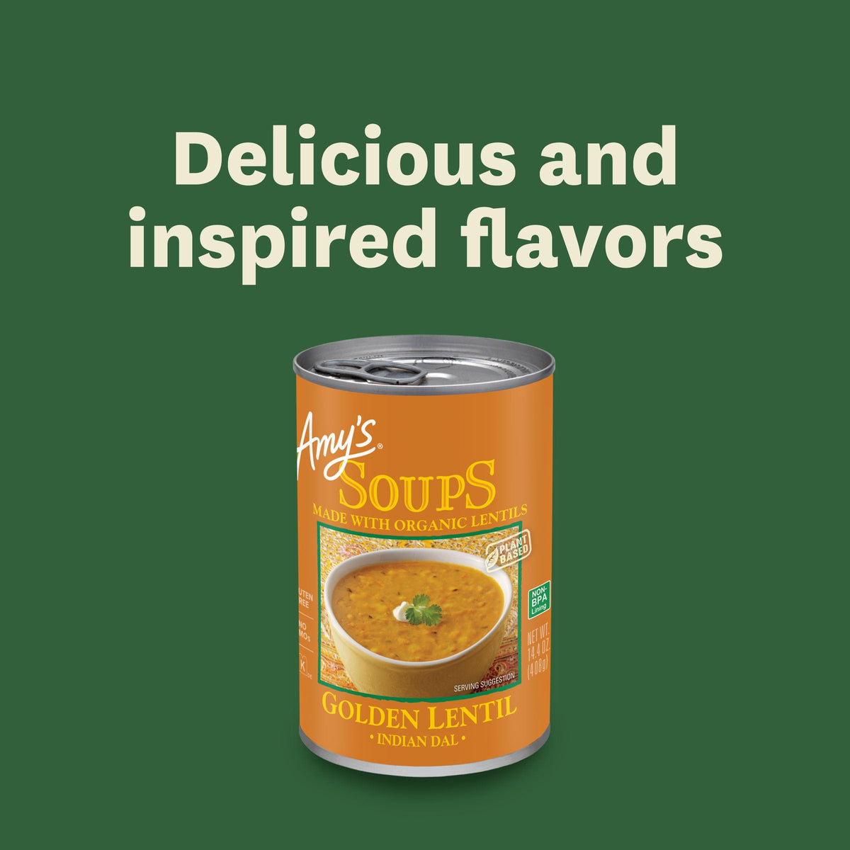 Amy's Golden Lentil Soup microwave-ready in about two minutes.