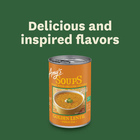 Amy's Golden Lentil Soup microwave-ready in about two minutes.
