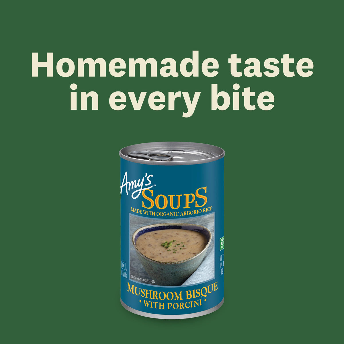 Amy's soup heat-ready in microwave, perfect for quick meals.