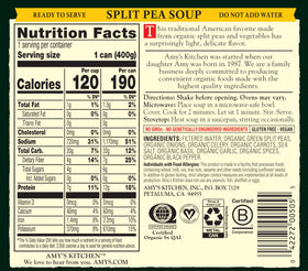 Amy's kosher-certified can with nutrition facts panel visible.