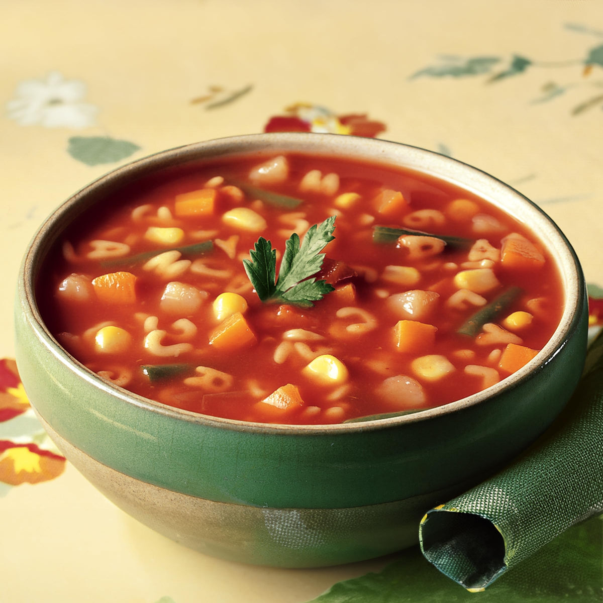 Amy's Alphabet Soup with letters and vegetables, kid-friendly meal