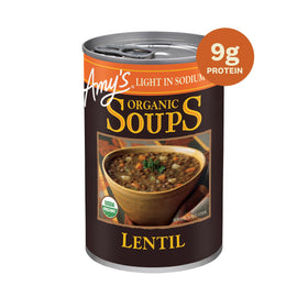 Amy's organic green lentils and vegetables shown for wholesome taste