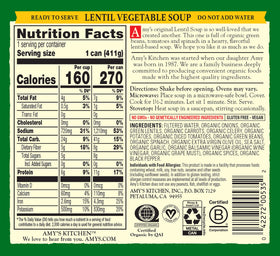 Amy's Lentil Soup wholesome ingredients for quick weeknight meals
