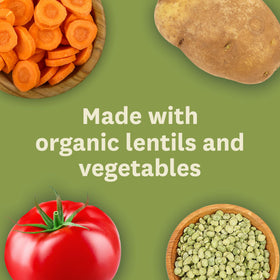 Amy's Lentil Soup on stovetop suggests easy weeknight dinner