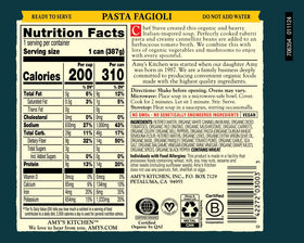 Amy's Organic Pasta Fagioli Soup ready-to-heat image inspires weeknight meals.
