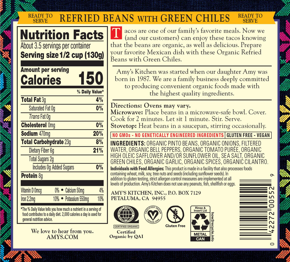 Amy's refried beans heated quickly for easy weeknight meals in a kitchen scene.