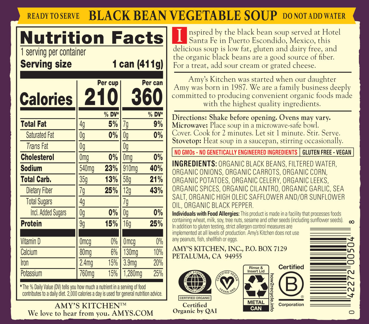 12-can packaging design and labeling for Amy's Organic soup.