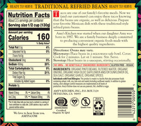 Amy's refried beans gluten-free, reliable base for tacos.