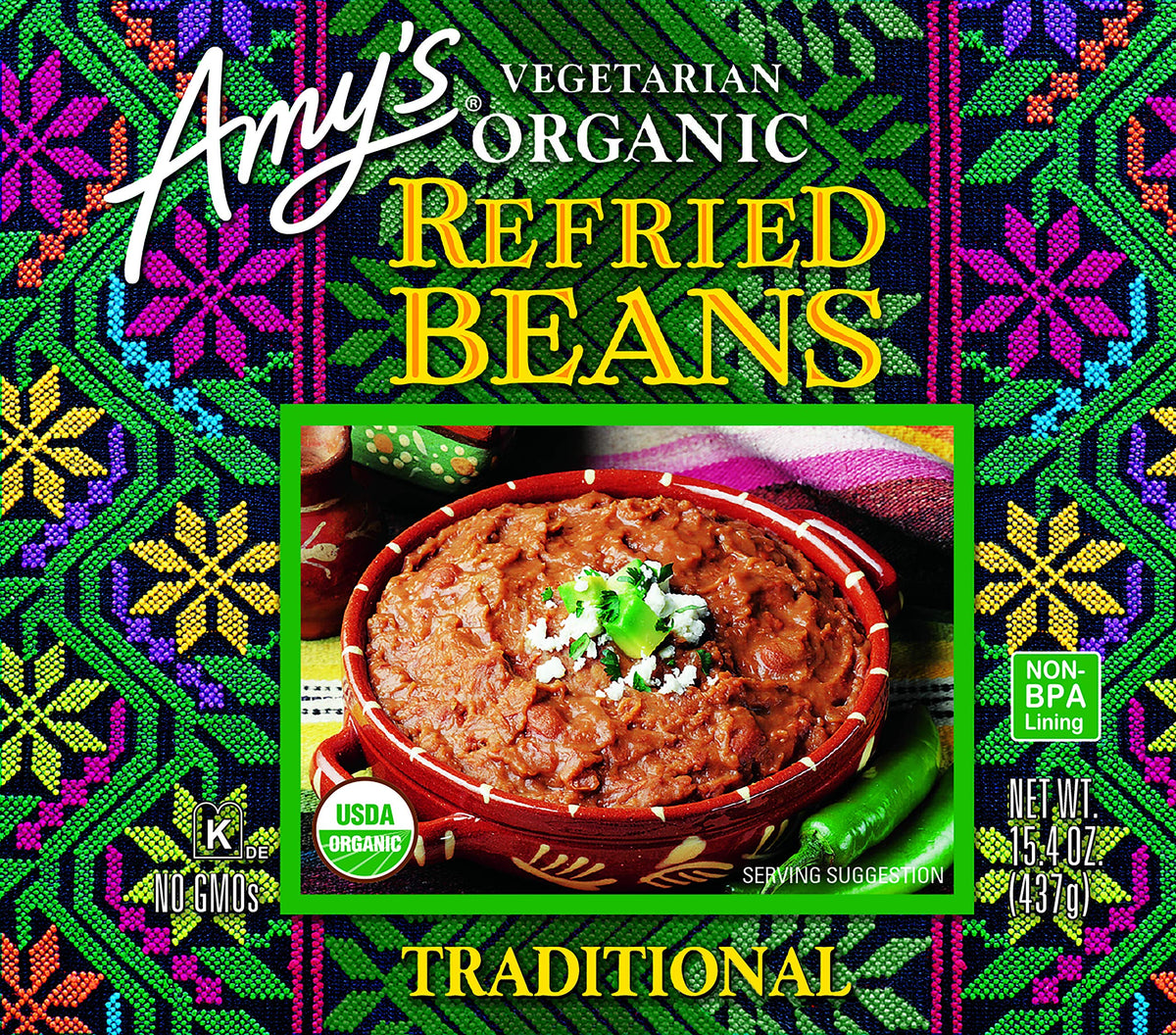Amy's refried beans microwave-ready, quick heat in minutes.