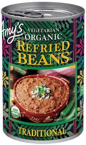 Amy's refried beans pack 12 cans for quick, convenient meals.