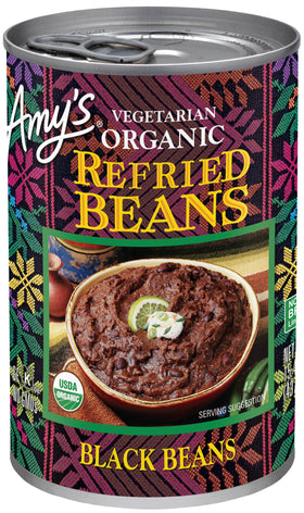 Amy's refried black beans 12-pack can for quick organic meals
