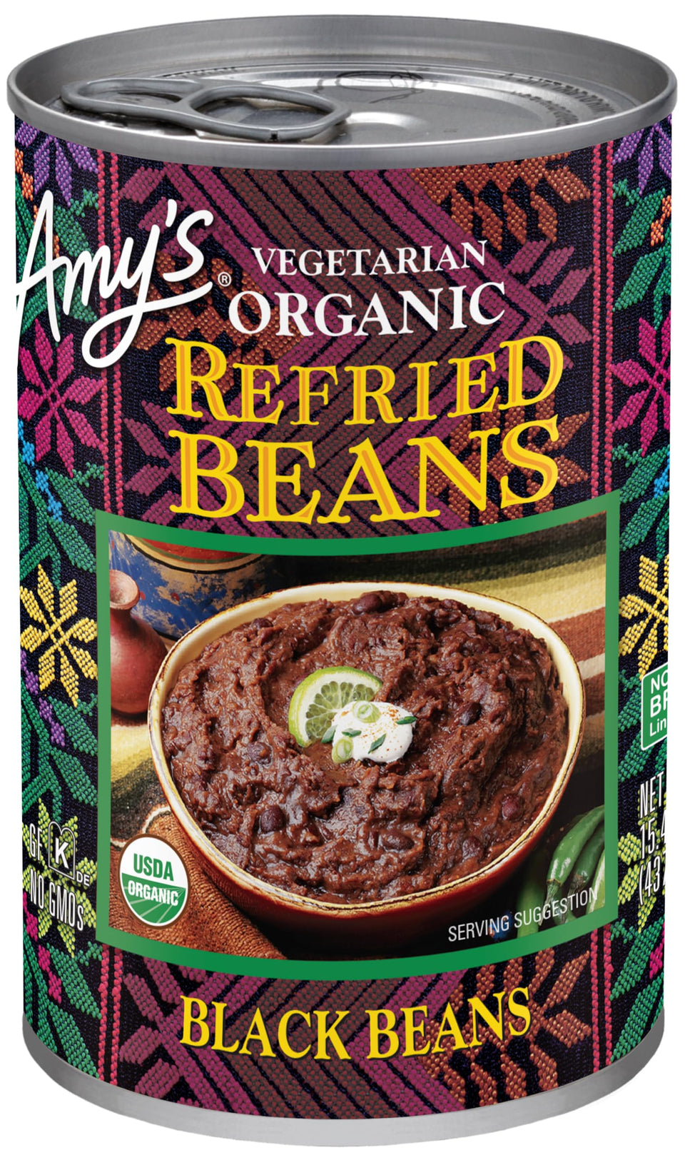 Amy's refried black beans 12-pack can for quick organic meals