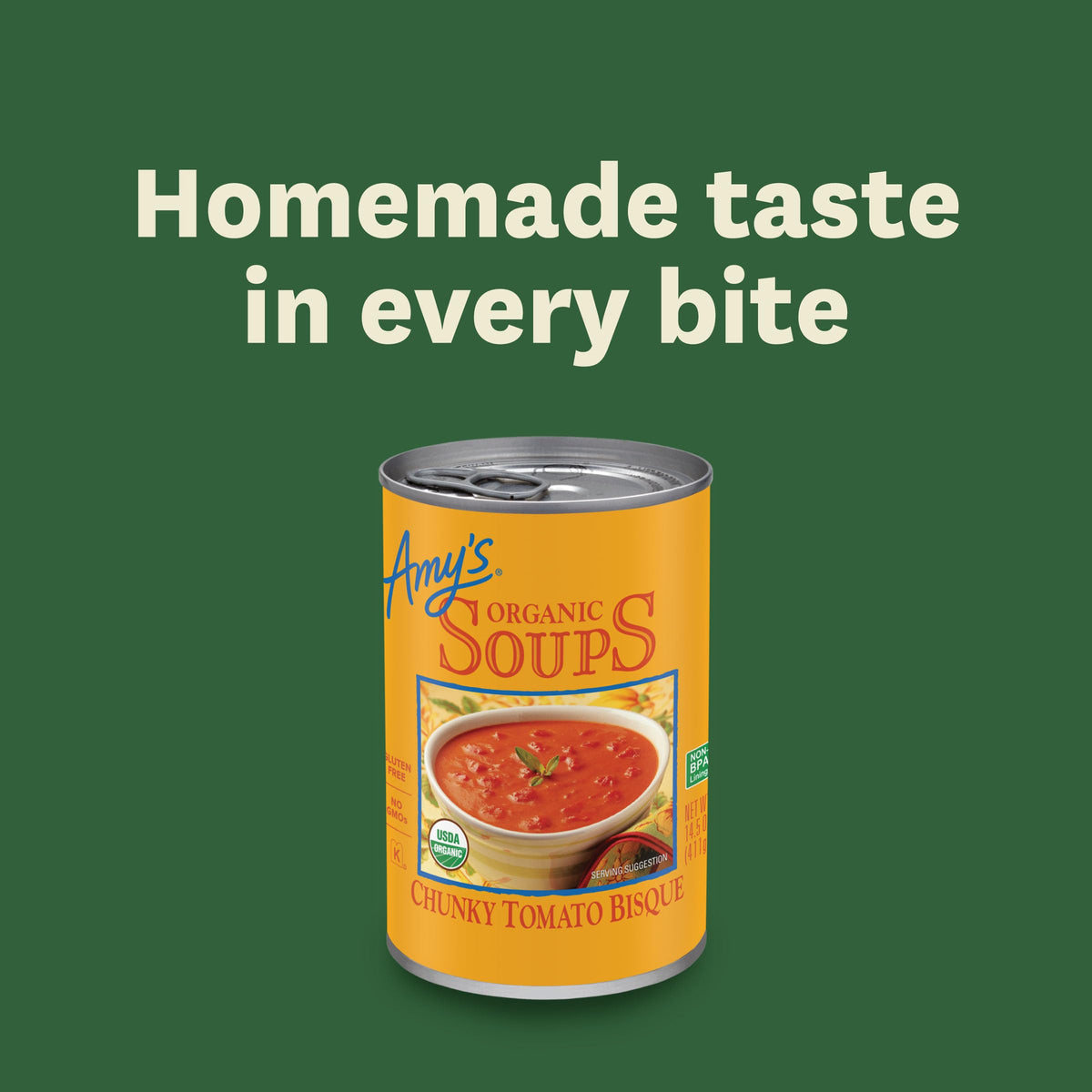 Amy's 12-pack cans on display for easy meal planning