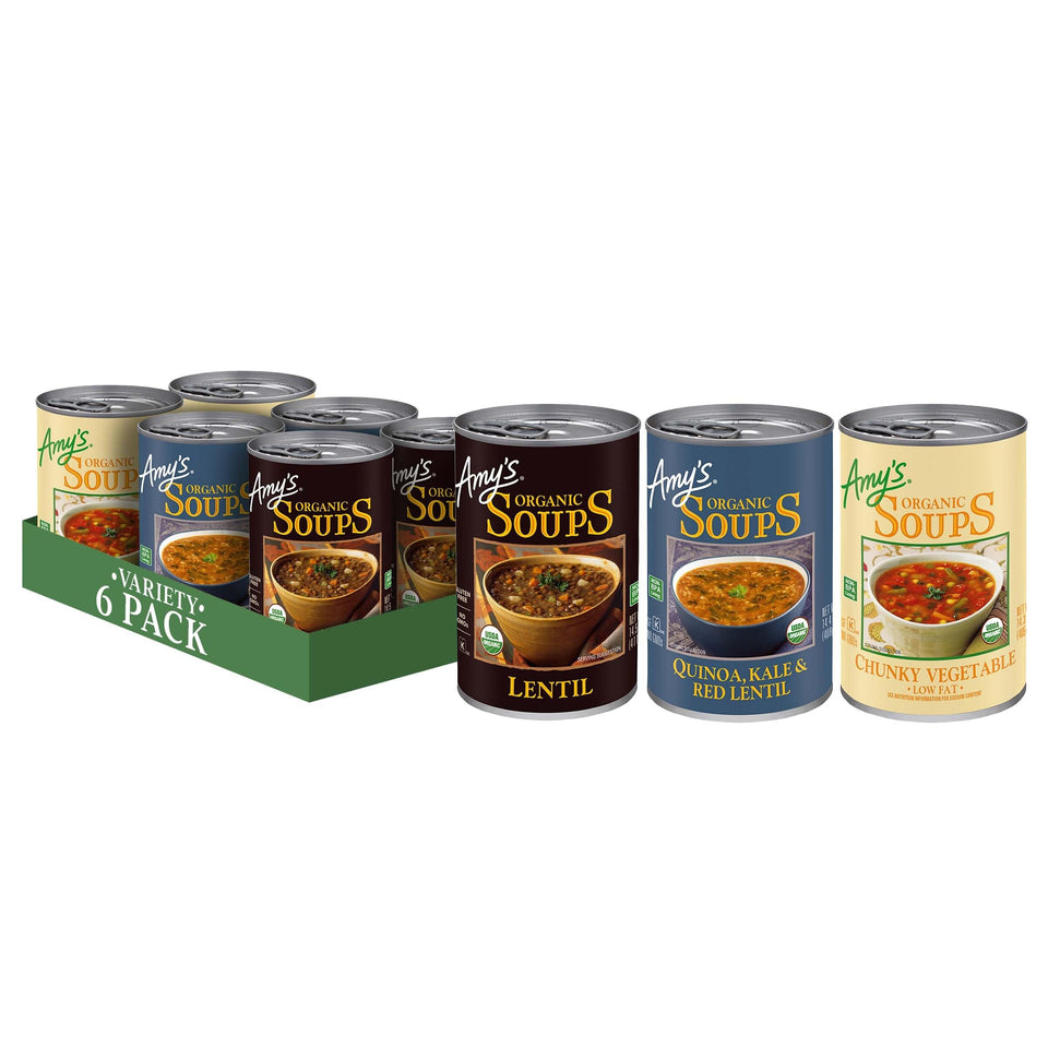 Amy's Soup chunky vegetable can with hearty vegetables for a comforting lunch