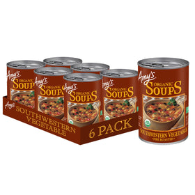 Amy's Soup fire roasted Southwestern vegetable can ready in minutes for a plant-based lunch