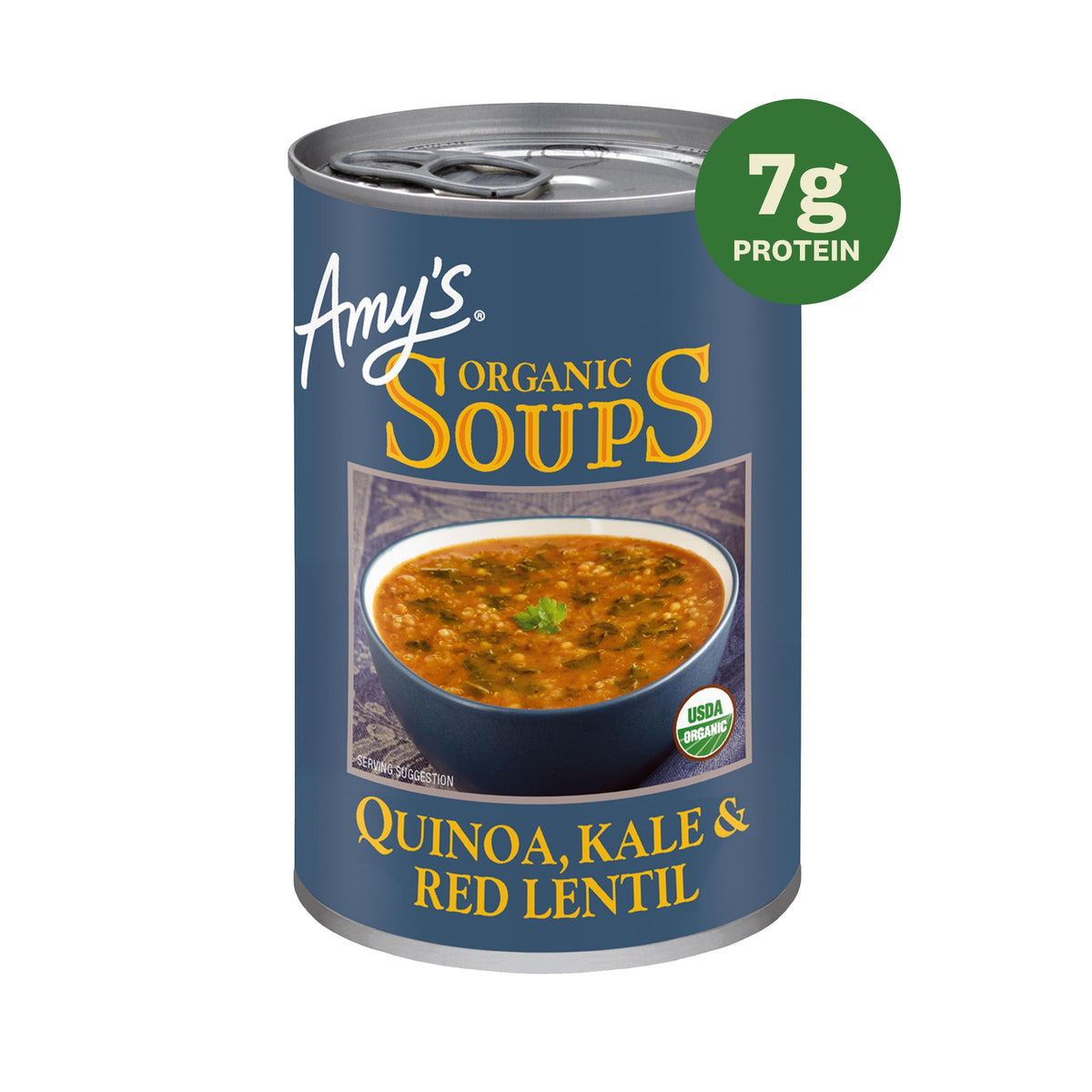 Amy's Soup quinoa kale red lentil can blending grains and greens for a hearty bowl