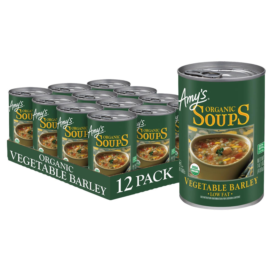 Amy's Soup can with organic vegetable barley for a convenient pantry staple.