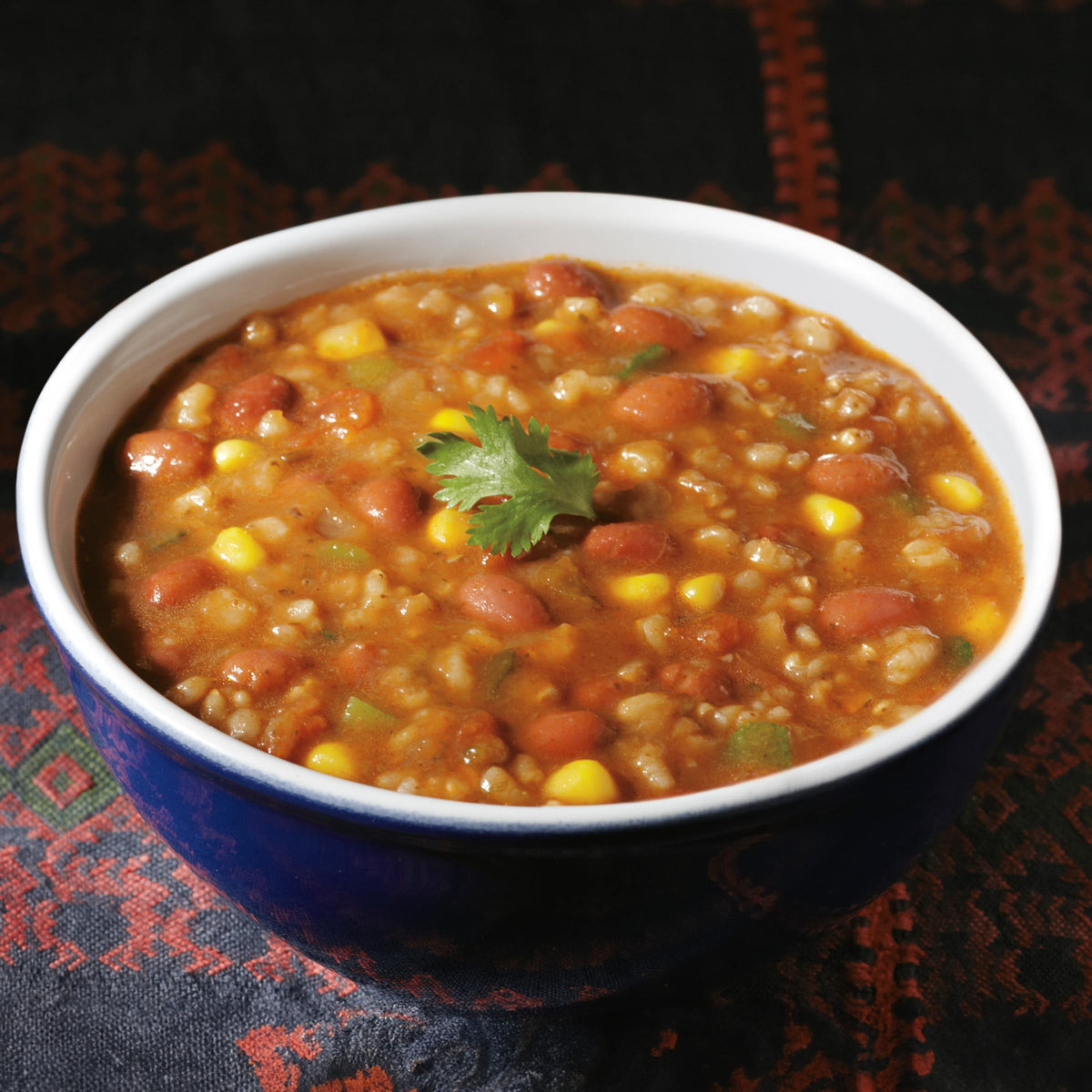Open can view shows organic vegetables and red beans in Amy's soup.
