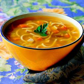 Amy's vegan No Chicken Noodle Soup organic vegetables, wholesome plant-based nutrition