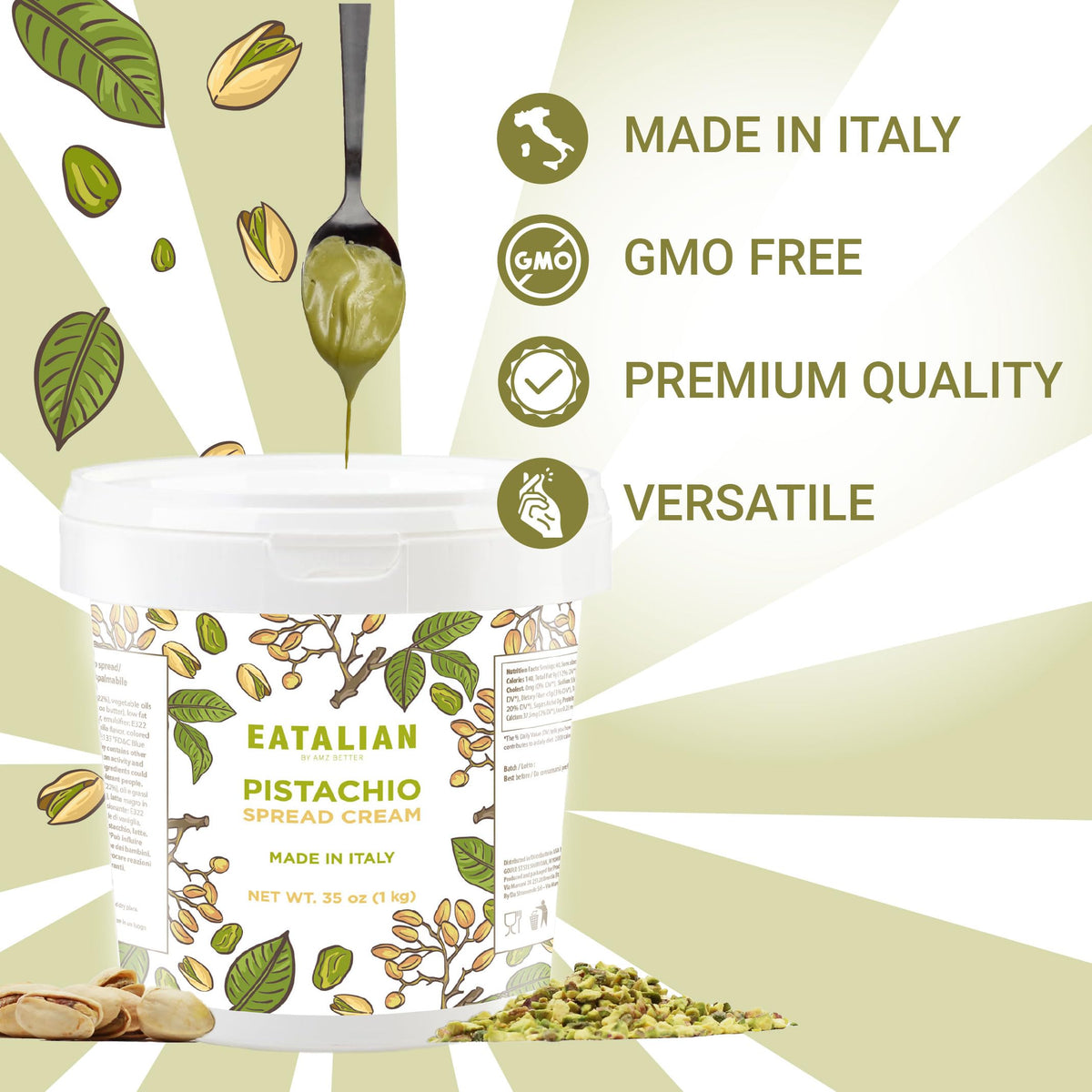AMZ BETTER EATALIAN pistachio cream used in mascarpone desserts adds creamy flavor.
