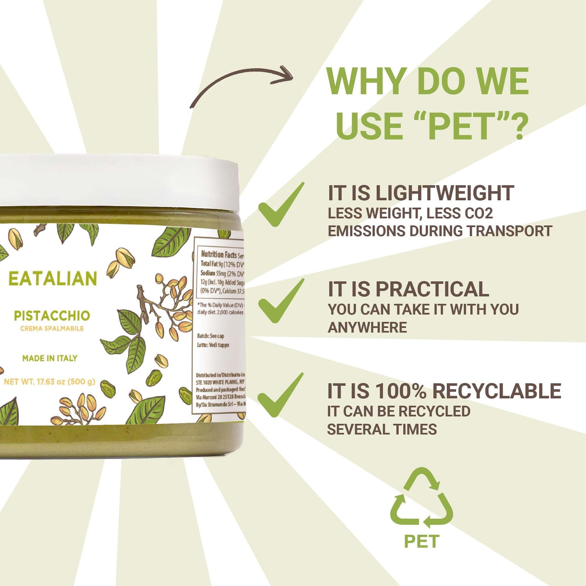 Label and ingredients highlight pistachio content and natural ingredients