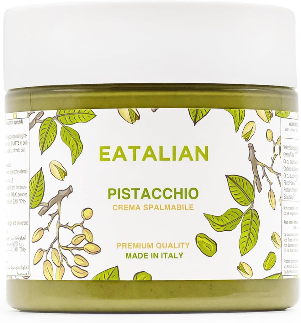 AMZ BETTER EATALIAN pistachio cream jar ready for spreading and snacking.