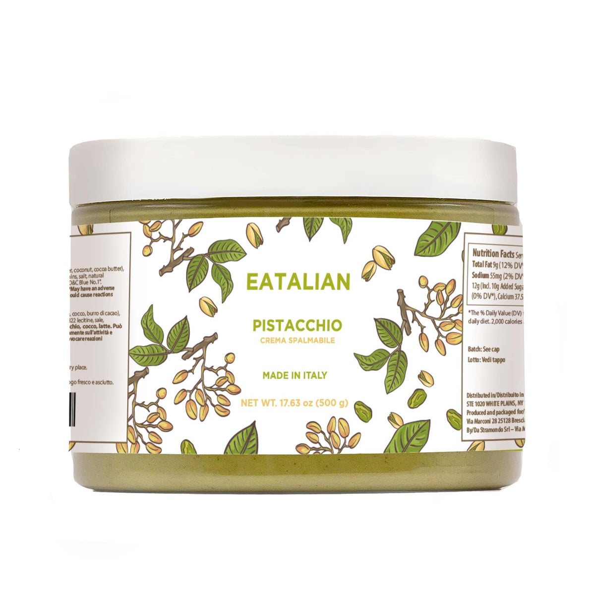 AMZ BETTER EATALIAN pistachio cream jar on kitchen counter for versatile dessert spreads
