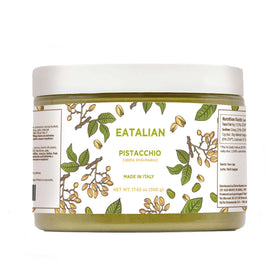 AMZ BETTER EATALIAN pistachio cream jar on kitchen counter for versatile dessert spreads