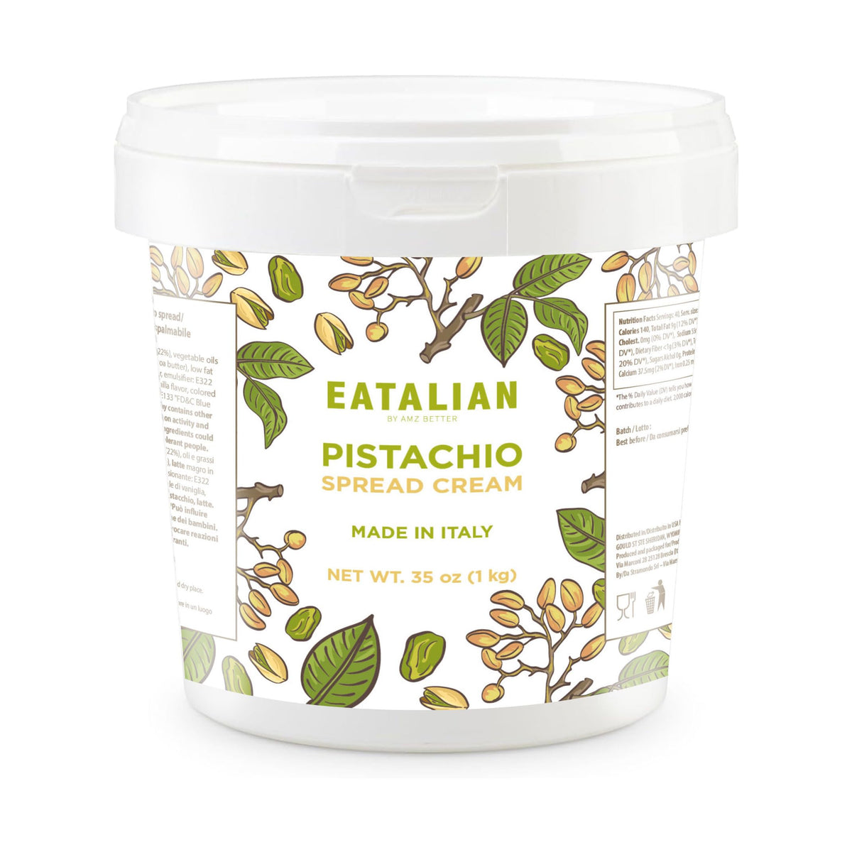 AMZ BETTER EATALIAN pistachio cream jar highlighting freshness and spreadable quality.