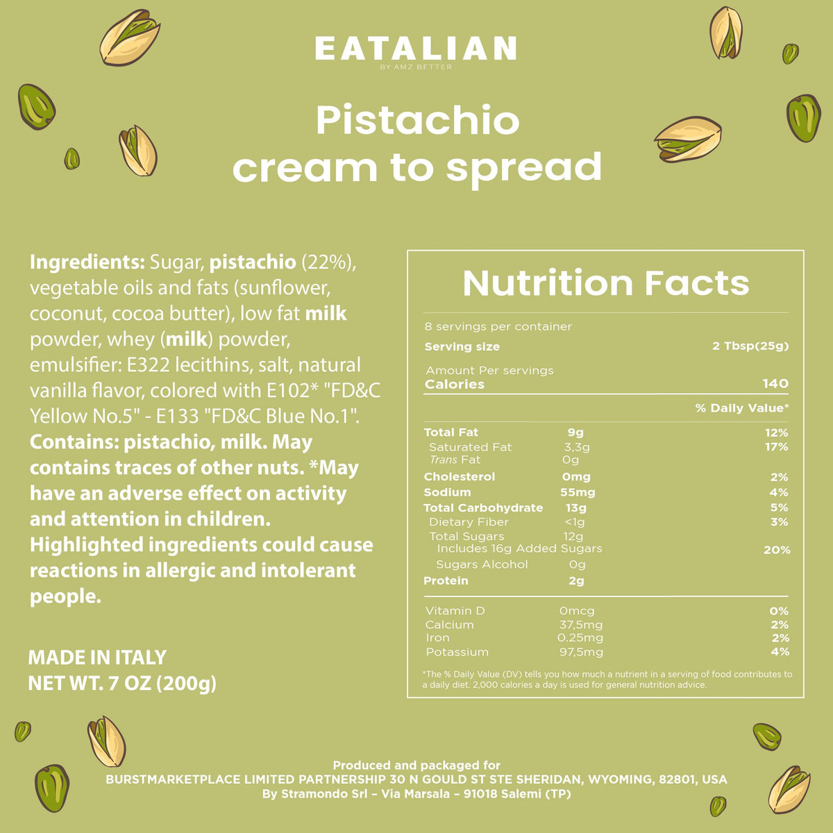 AMZ BETTER EATALIAN pistachio cream decorates cakes with a pistachio accent.