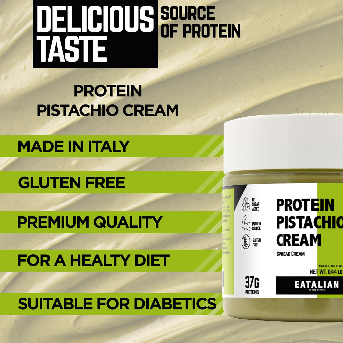 AMZ BETTER EATALIAN Pistachio Cream sealed tin highlights freshness and quality