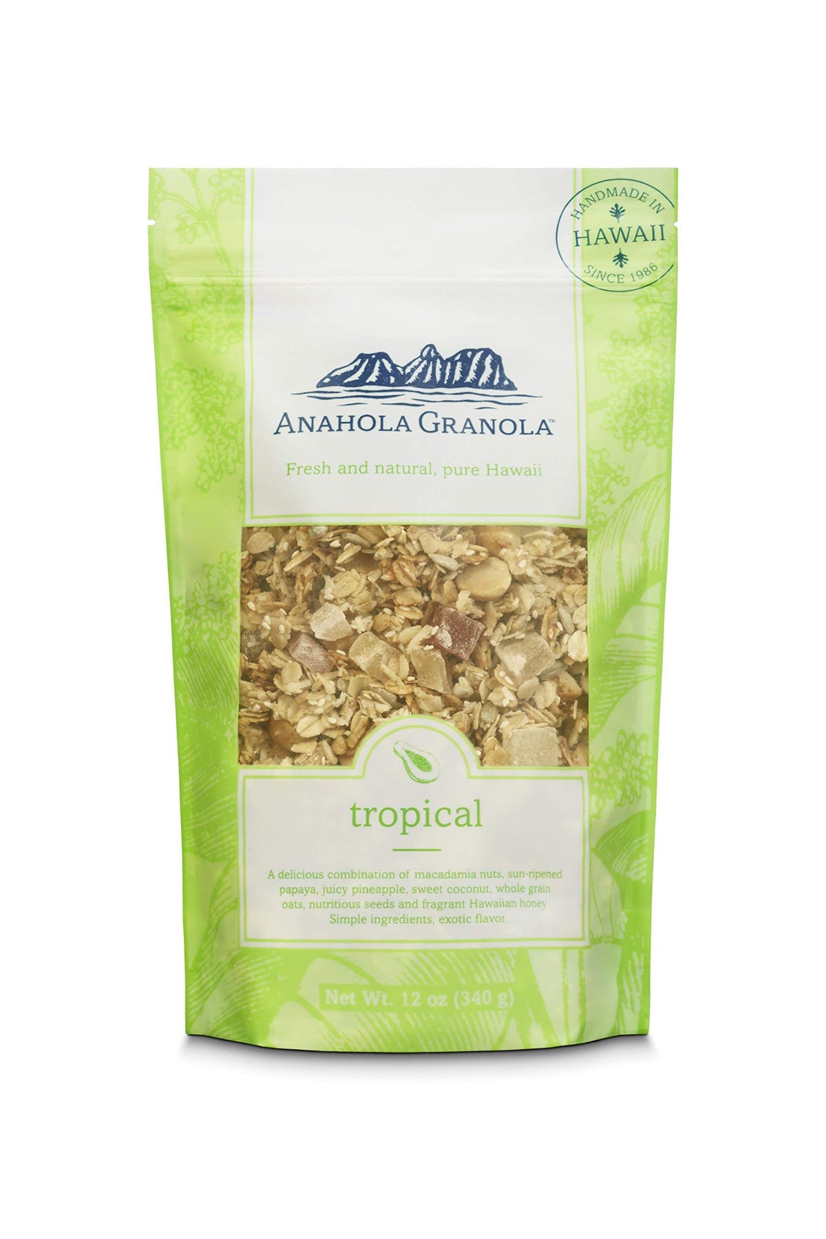 Anahola Granola Tropical packaging for quick on-the-go breakfasts.