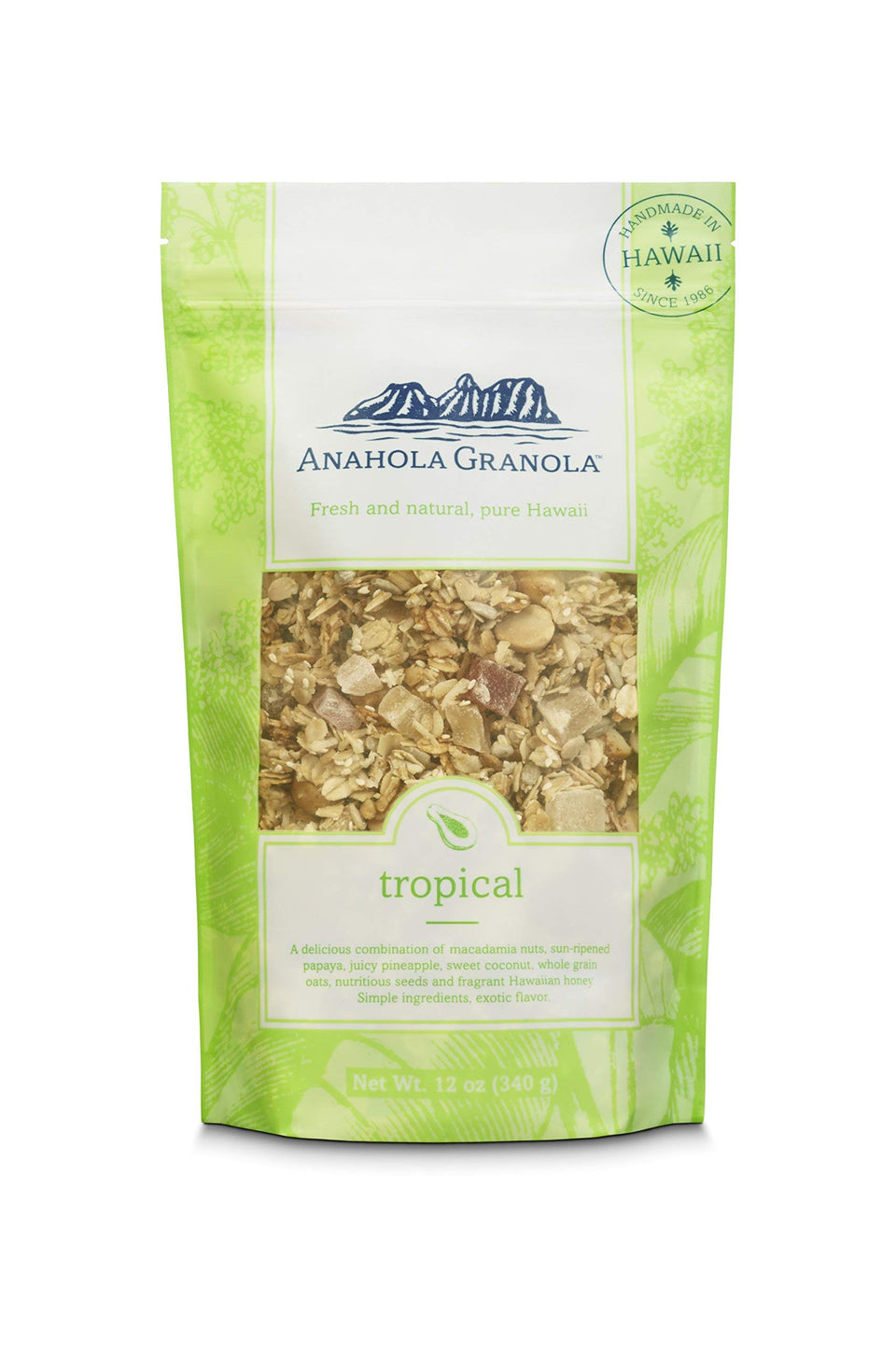 Anahola Granola Tropical packaging for quick on-the-go breakfasts.
