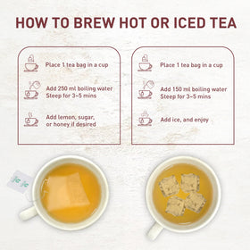 Hot cup of ANBA tea, brewed for a mild, soothing sip.