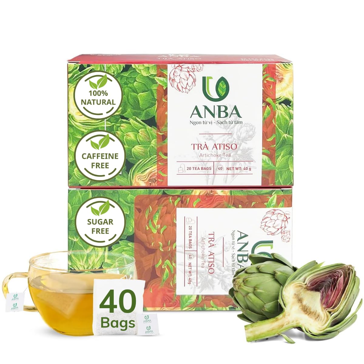 ANBA Artichoke Tea Bags Gift Set: two boxes, caffeine-free and smooth.