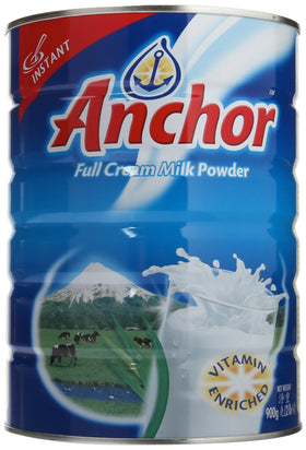Anchor full cream milk powder label view showing instant creaminess for beverages
