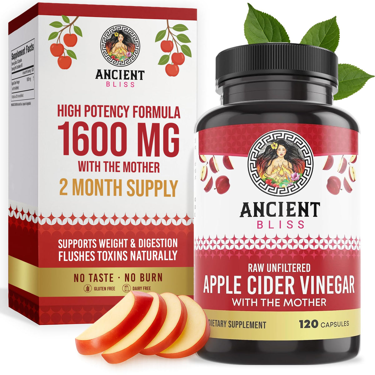 Ancient Bliss Apple Cider Vinegar capsules bottle for daily wellness and potency.