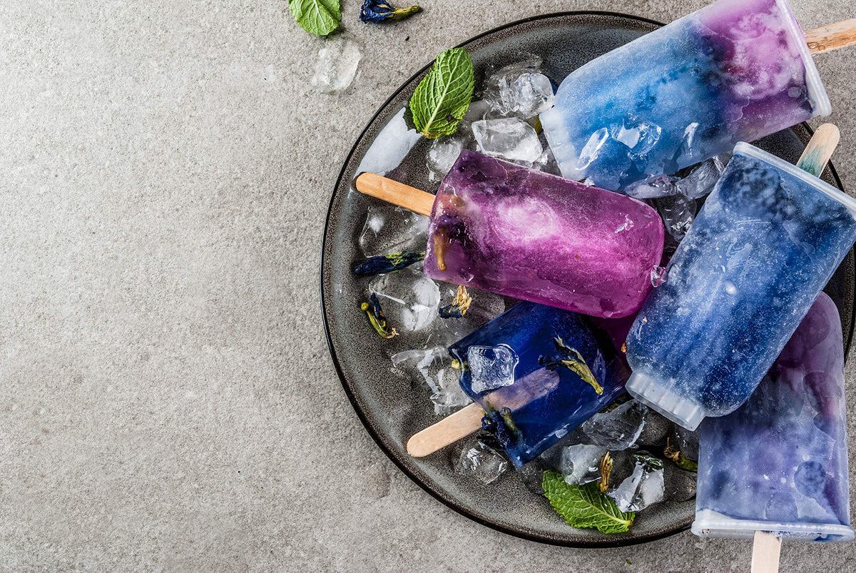 Ancient Choice butterfly pea flower powder popsicles with vivid blue