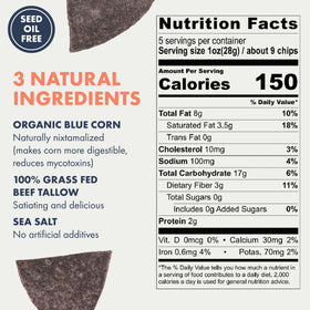 Ancient Crunch blue corn tortilla chips closeup showing crisp texture, ideal for satisfying gluten-free snacking.