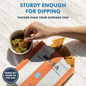 Ancient Crunch MASA chips demonstrate nixtamalization for enhanced flavor.