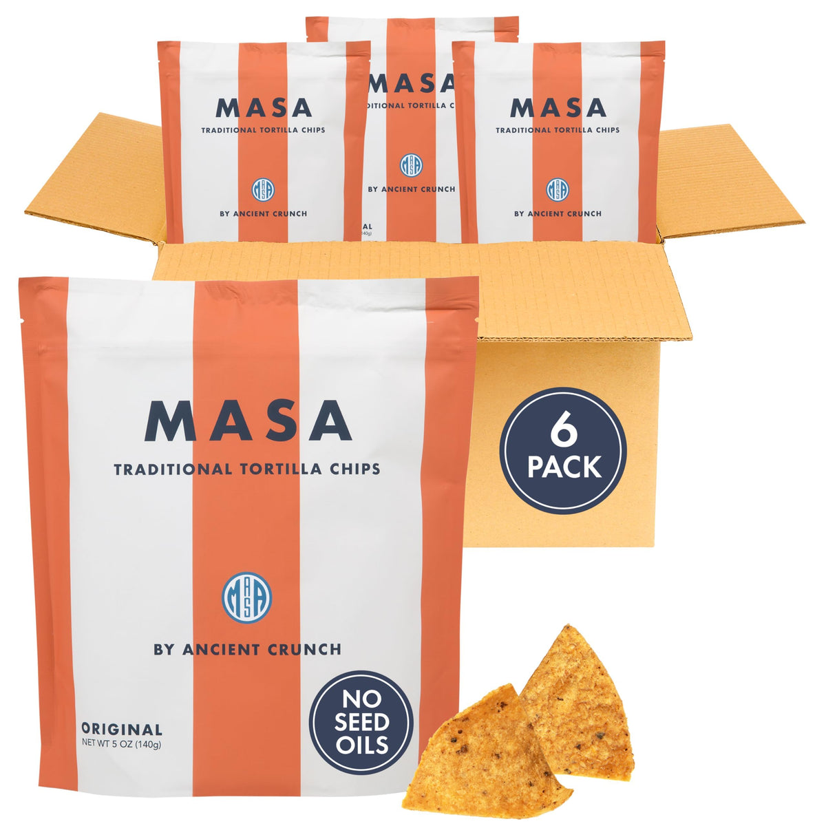 Ancient Crunch MASA Chips pack 6-pack ready for sharing at gatherings