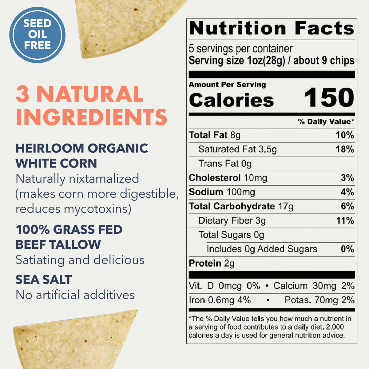 Ancient Crunch MASA chips gluten-free label detail
