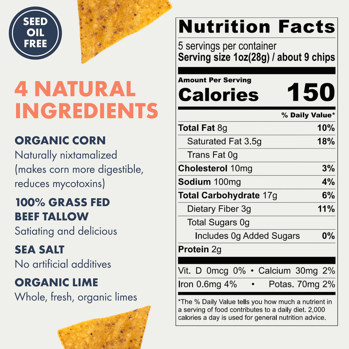 Ancient Crunch MASA lime chips close-up showing crisp texture, ideal with salsa.