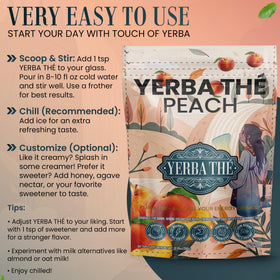 Dissolving peach-flavored yerba mate powder in water for easy mix.
